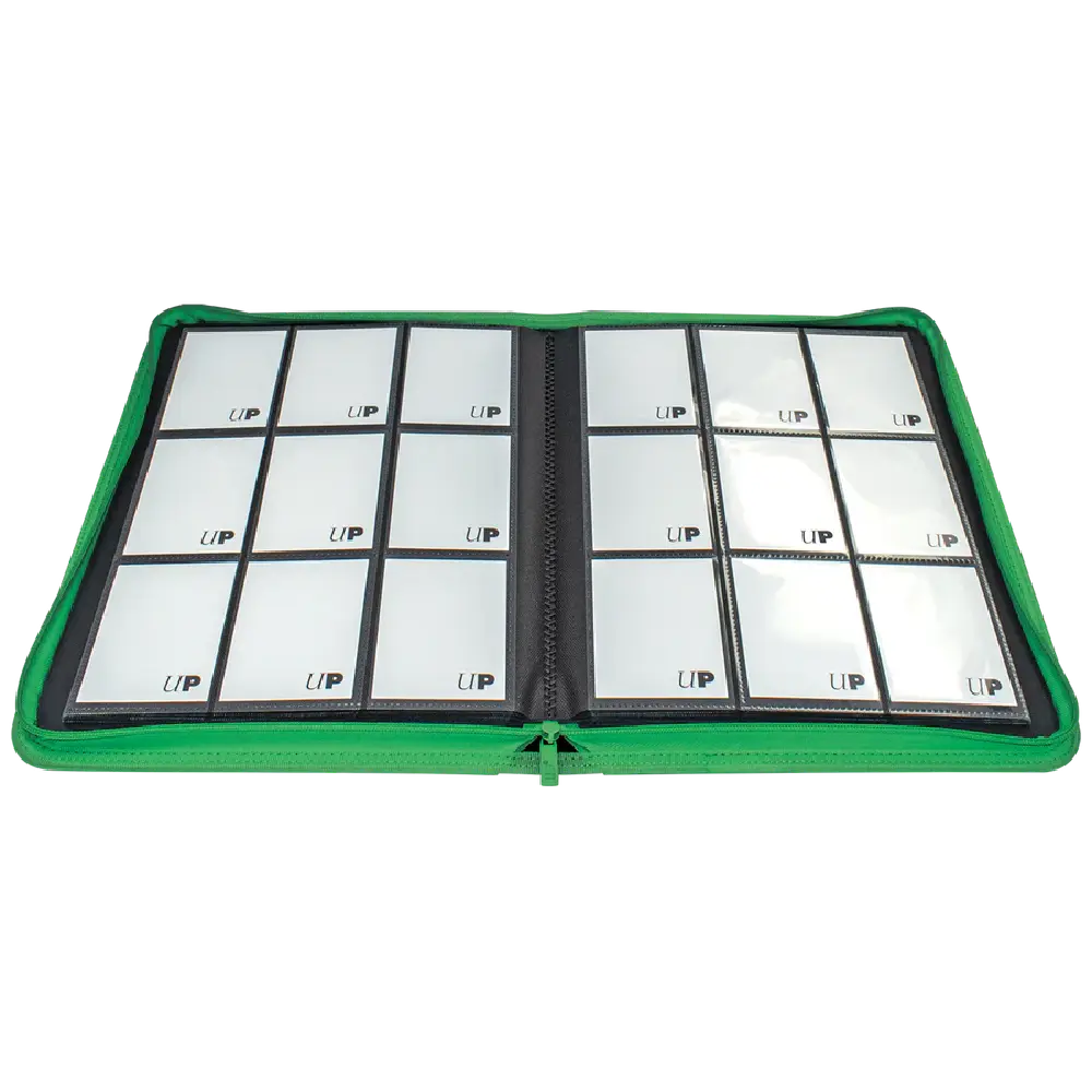 Picture of open Ultra Pro Vivid binder in green