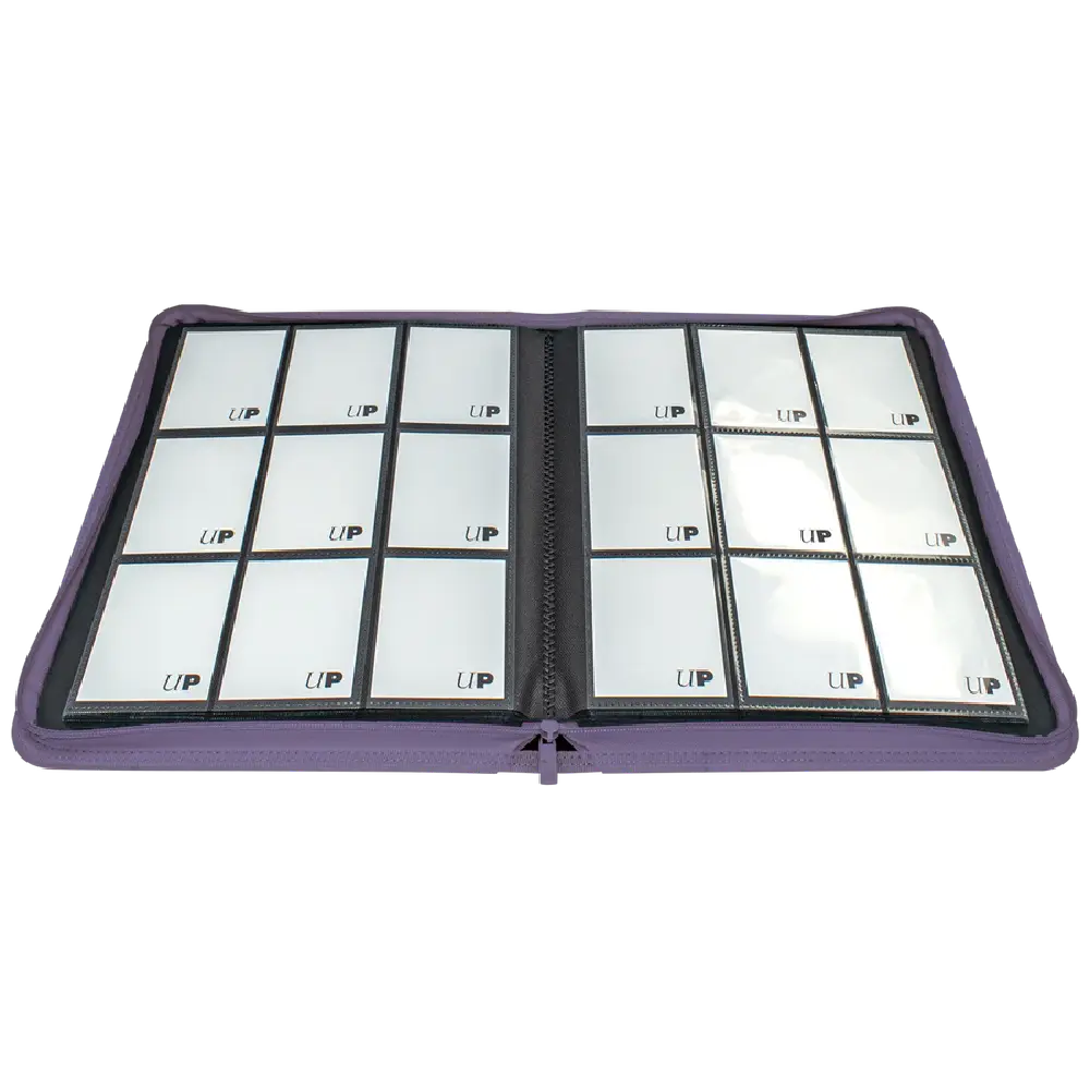 Picture of open Ultra Pro Vivid binder in purple