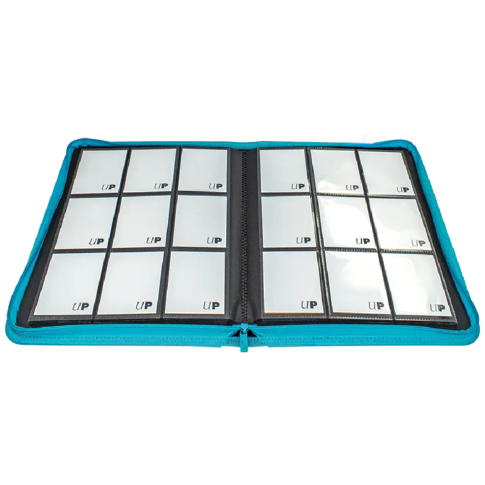 Picture of open Ultra Pro Vivid binder in teal