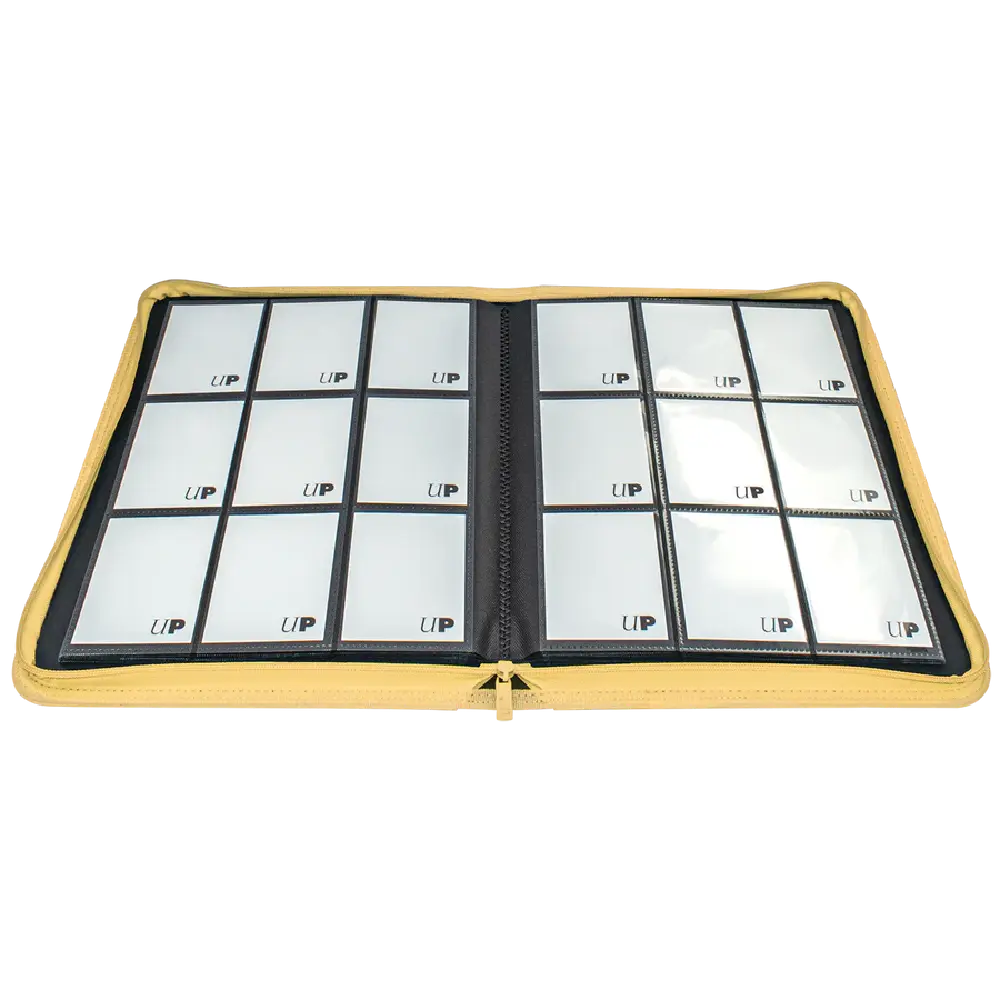 Picture of open Ultra Pro Vivid binder in yellow