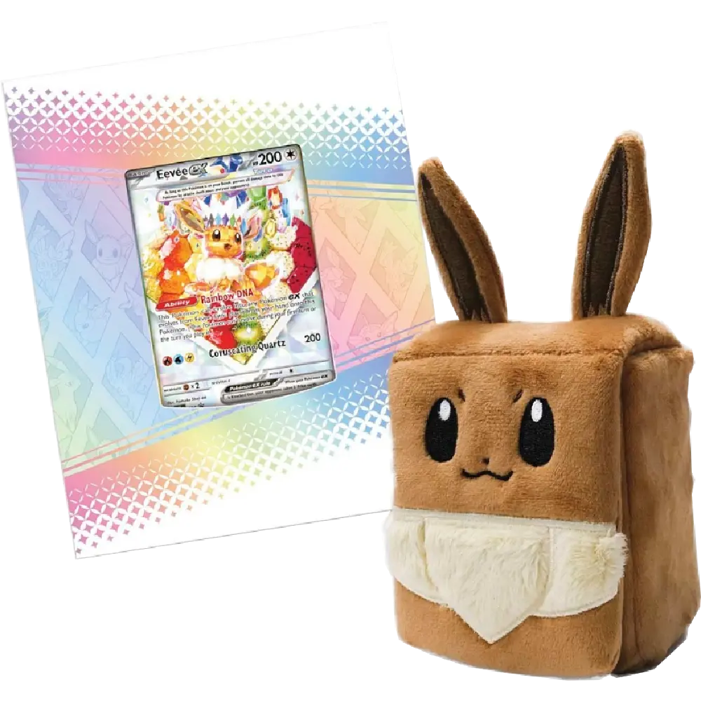 Picture of Prismatic Evolutions Super-Premium Collection deck box and promo display