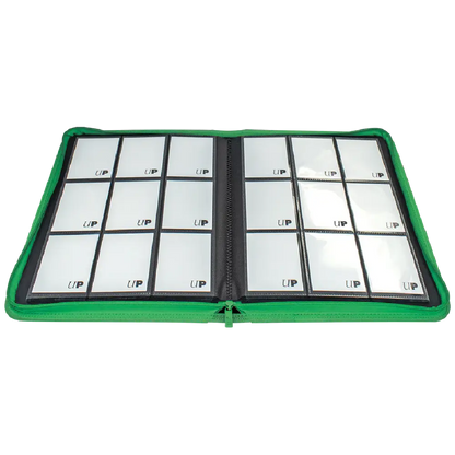 Picture of open Ultra Pro Vivid binder in green