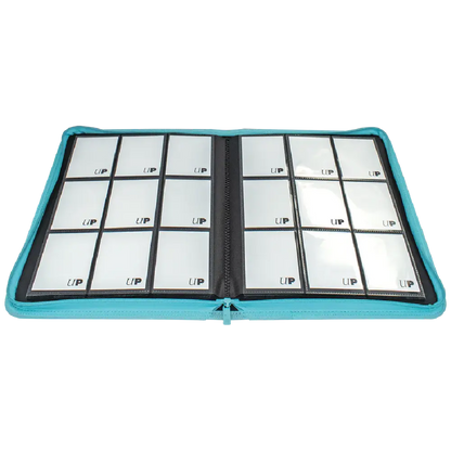 Picture of open Ultra Pro Vivid binder in light blue