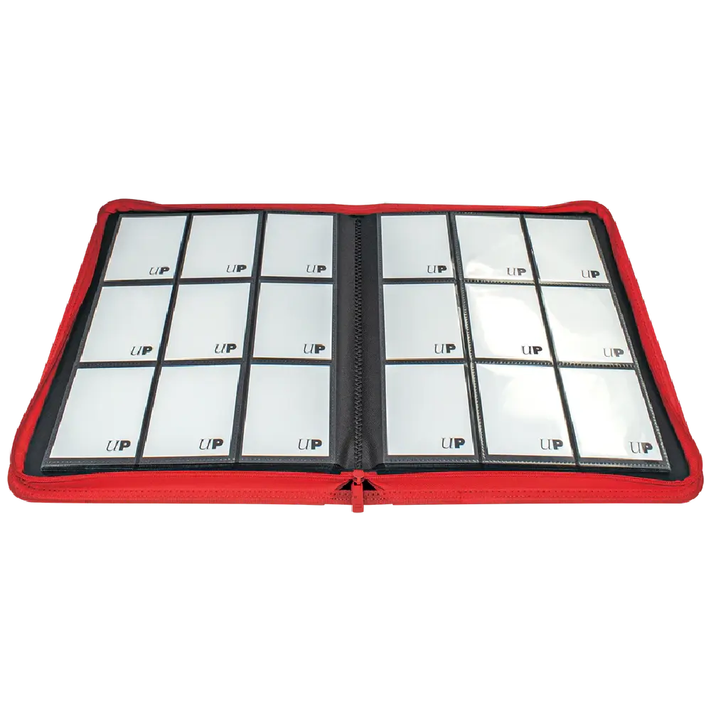 Picture of open Ultra Pro Vivid binder in red